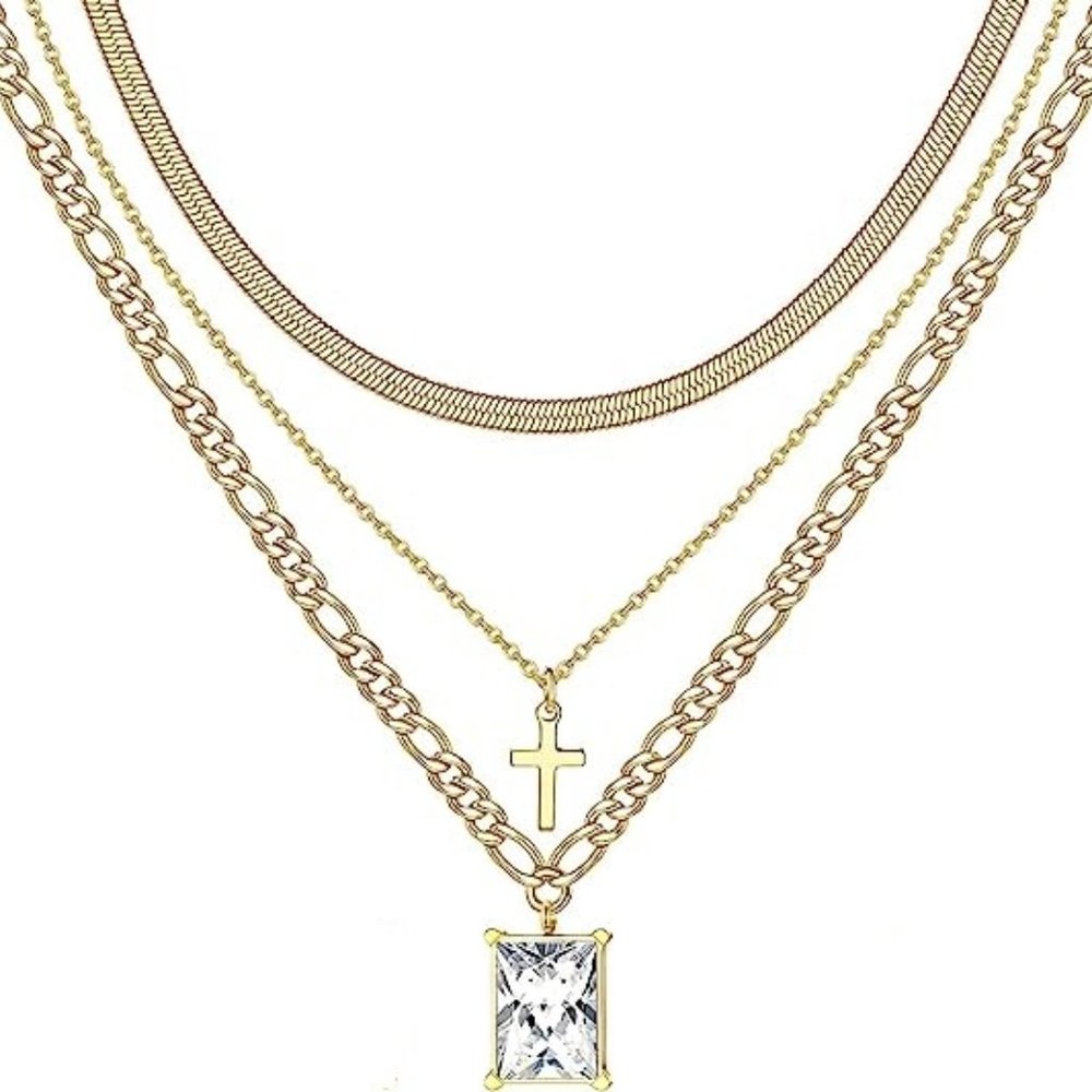 Layered Pendant Necklaces Gold Color Plated Statement Necklaces for Women
